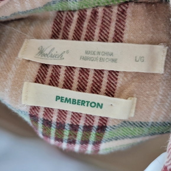 Woolrich Women's Large Pemberton Plaid Flannel Jacket Shacket Beige Green Red - Picture 6 of 7